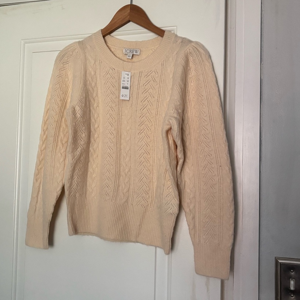 Women's Cream Semi Sheer Cable Knit Sweater J.Crew NWT